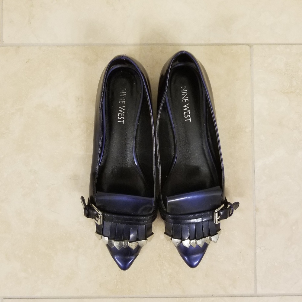 Nine West Blue Patent Loafers, Size 5